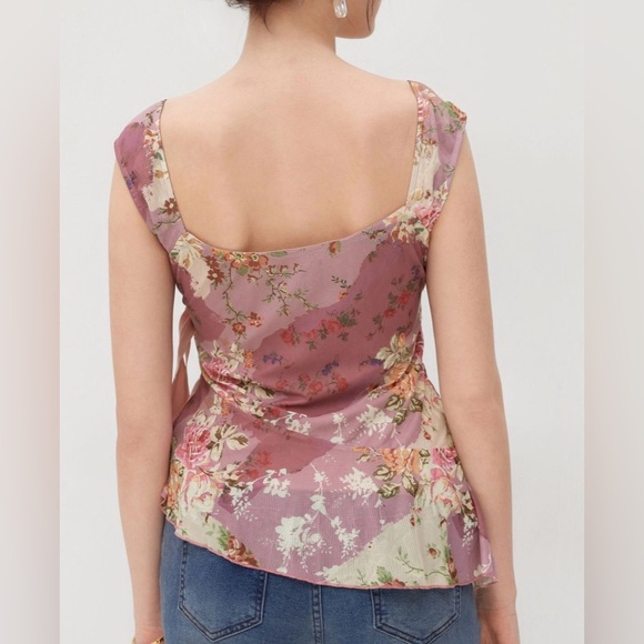 NWT Cider Asymmetrical Ruffle Knotted Floral baby doll Tank Top - Picture 6 of 9